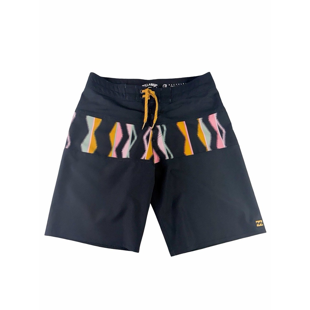 Billabong Tribonga Boardshorts Black Tribal Stripe Surf Swim Shorts 28 YXL Beach